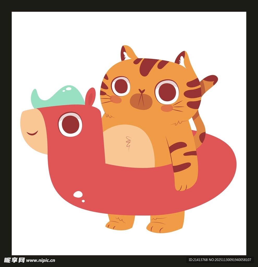 猫咪骑乘红色充气恐龙