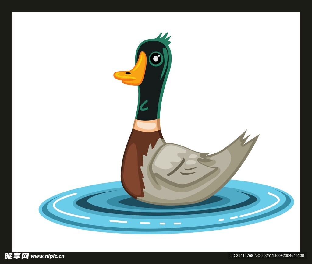 水中游弋的卡通鸭子