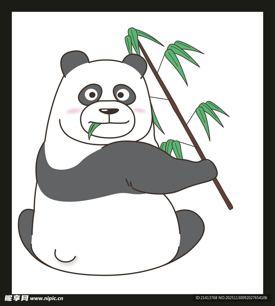 可爱熊猫持竹憨态可掬
