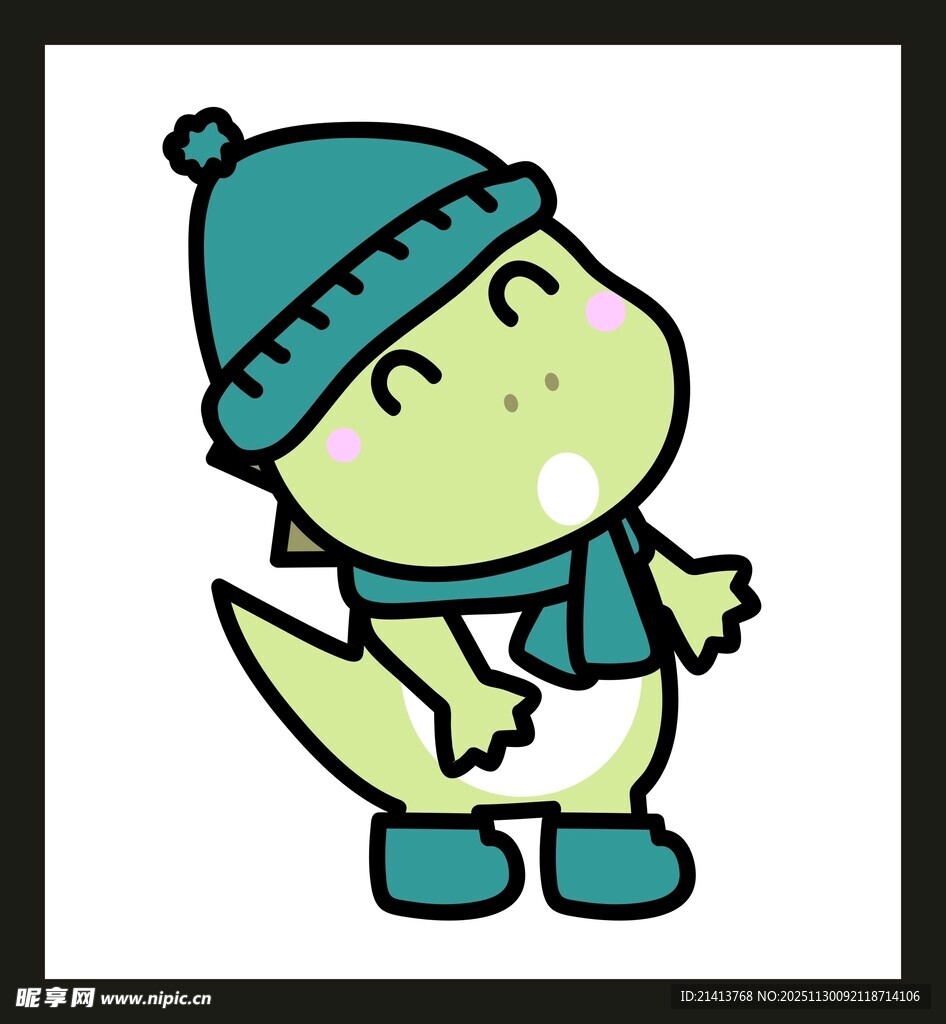 戴帽小恐龙冬日可爱风