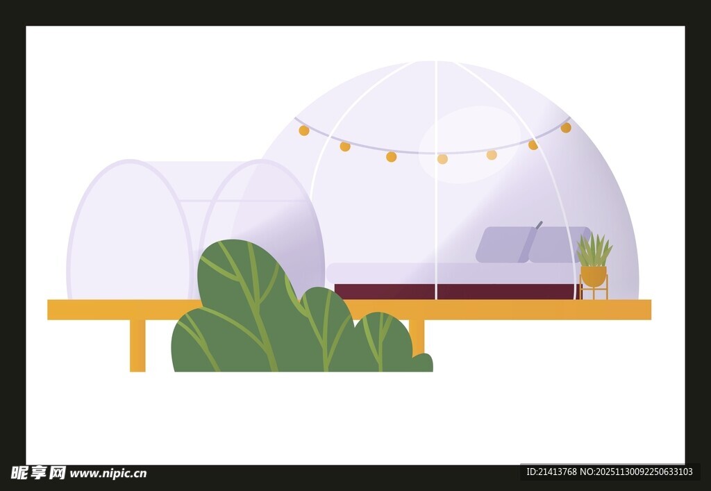 透明圆顶帐篷中的惬意空间