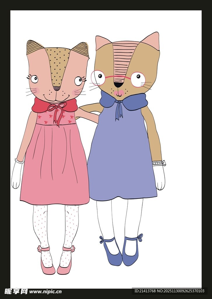 两只猫咪的可爱时尚装扮