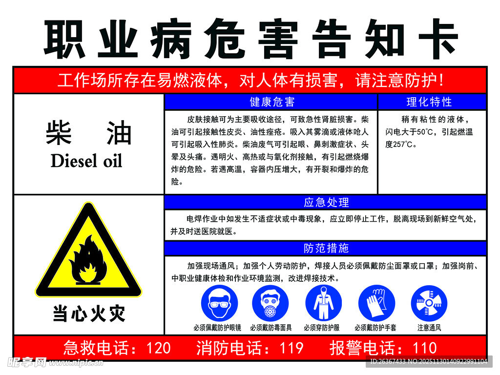 柴油危害告知卡