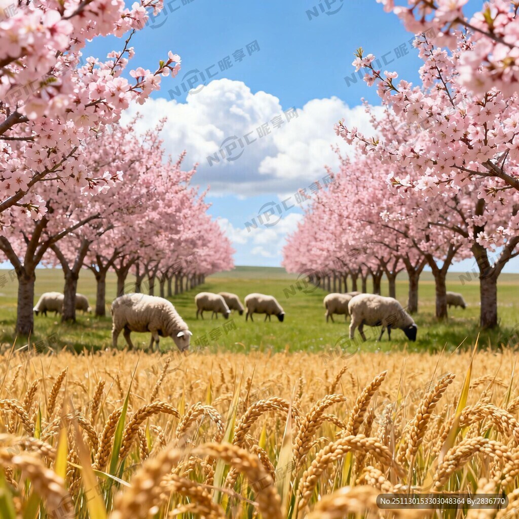 两边上面是成片的粉色的小桃花树