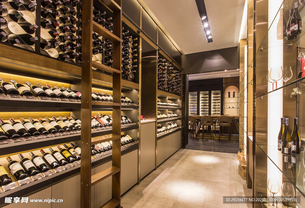 豪华酒窖琳琅满目的藏酒