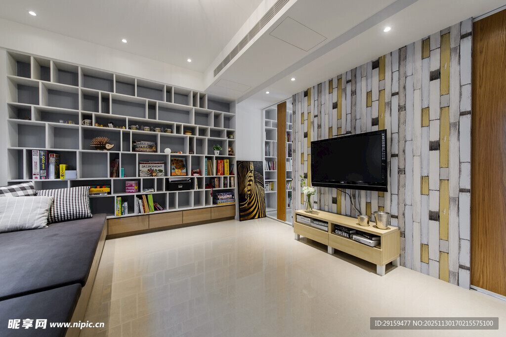 现代简约风格的书房客厅一体