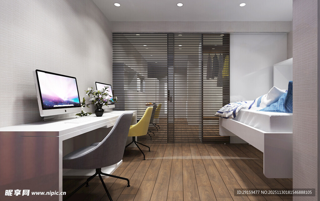 现代简约风卧室办公一体化空间