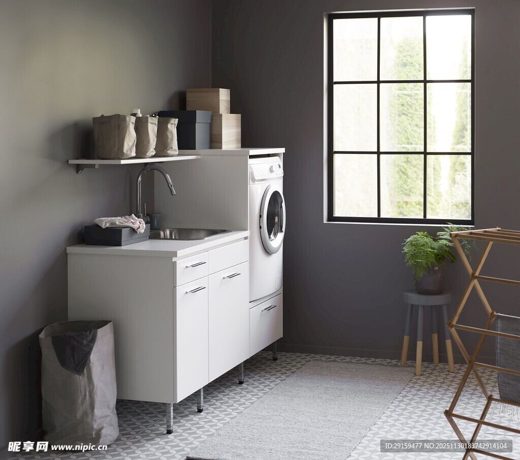 简约风家庭洗衣房一角