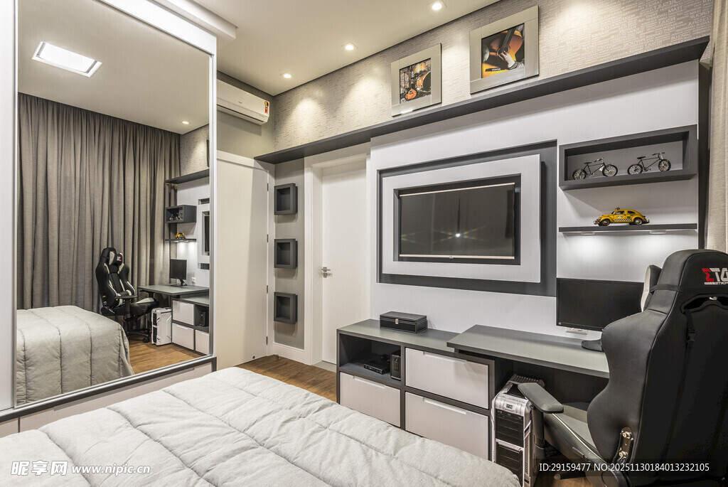 现代简约风卧室书房一体空间