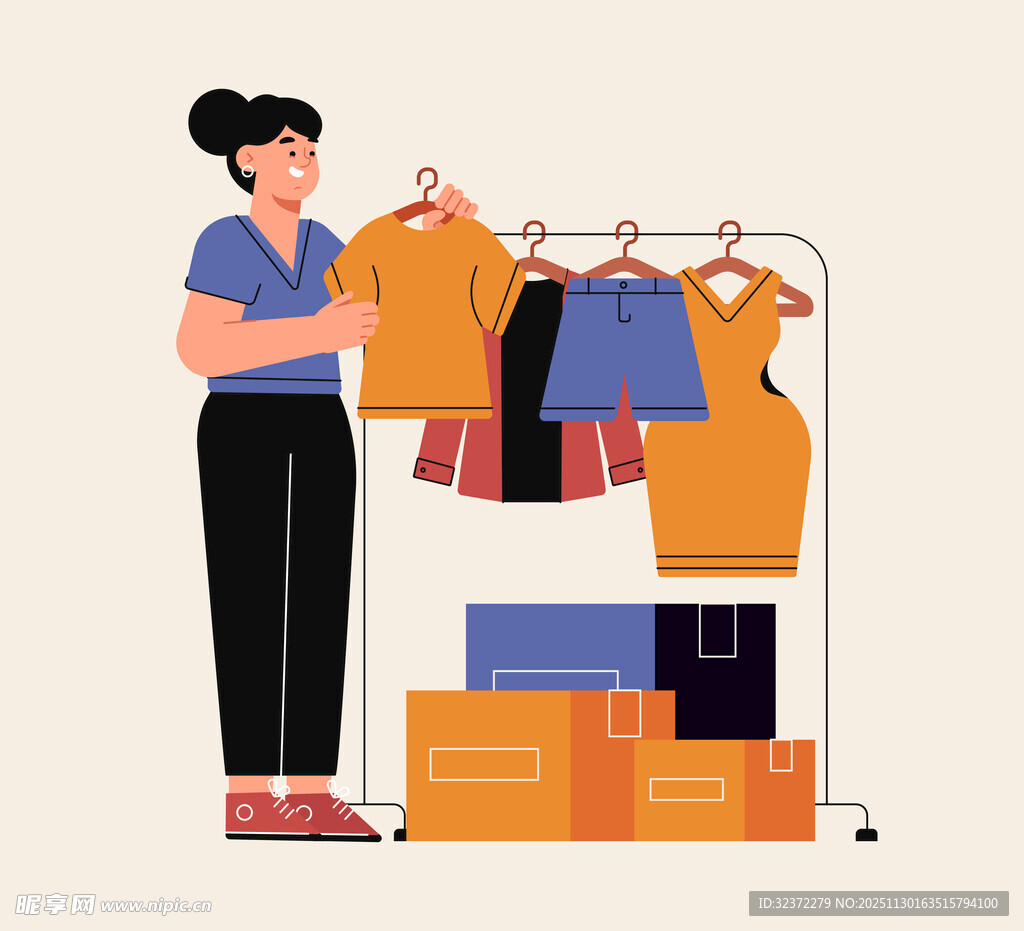 女子整理衣物与包裹