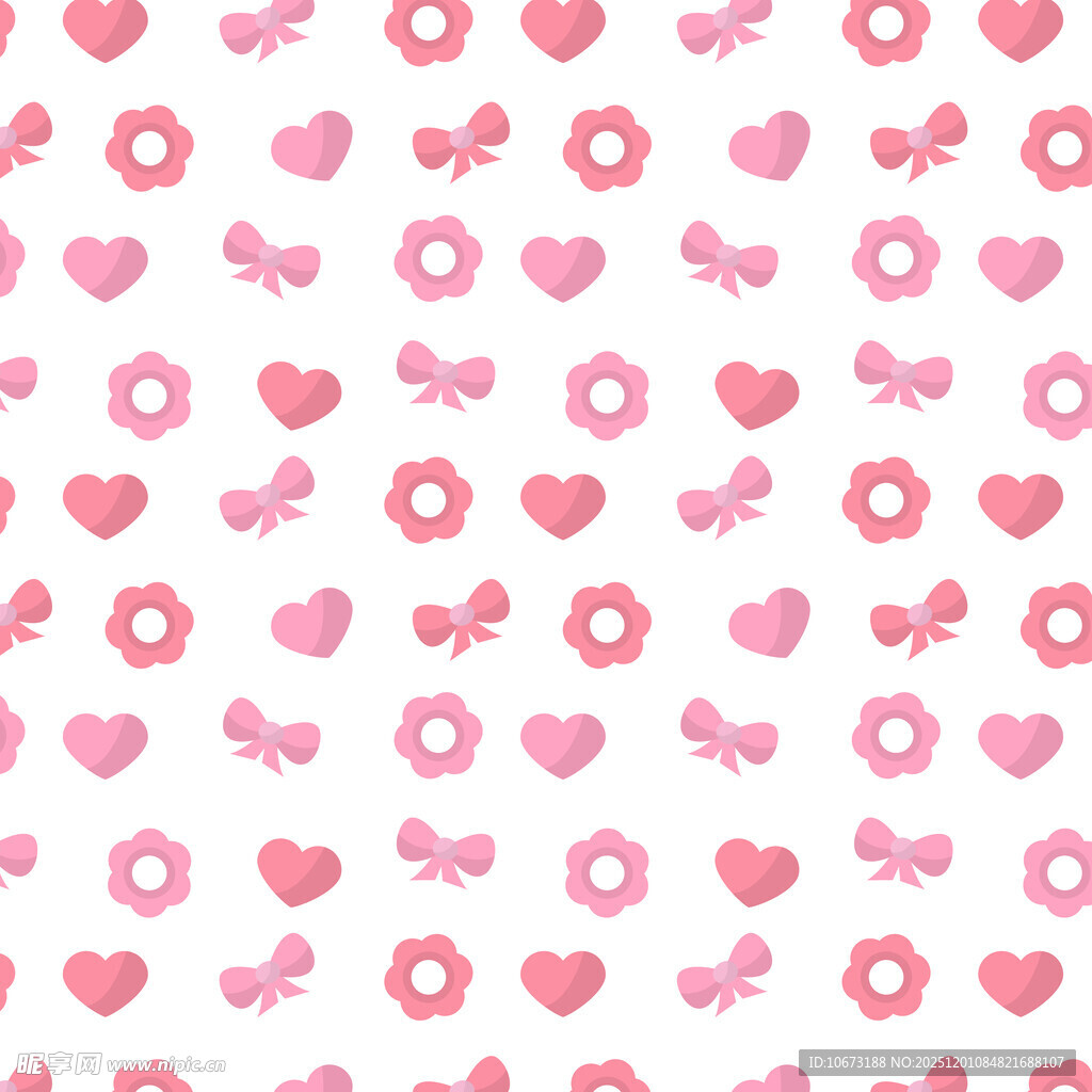 粉色爱心花朵蝴蝶结图案