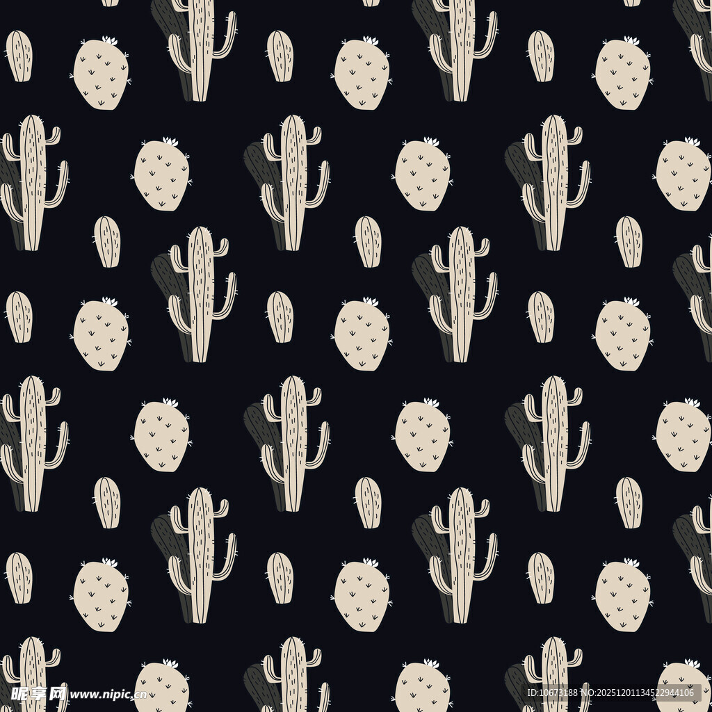 仙人掌图案的黑色背景纹理