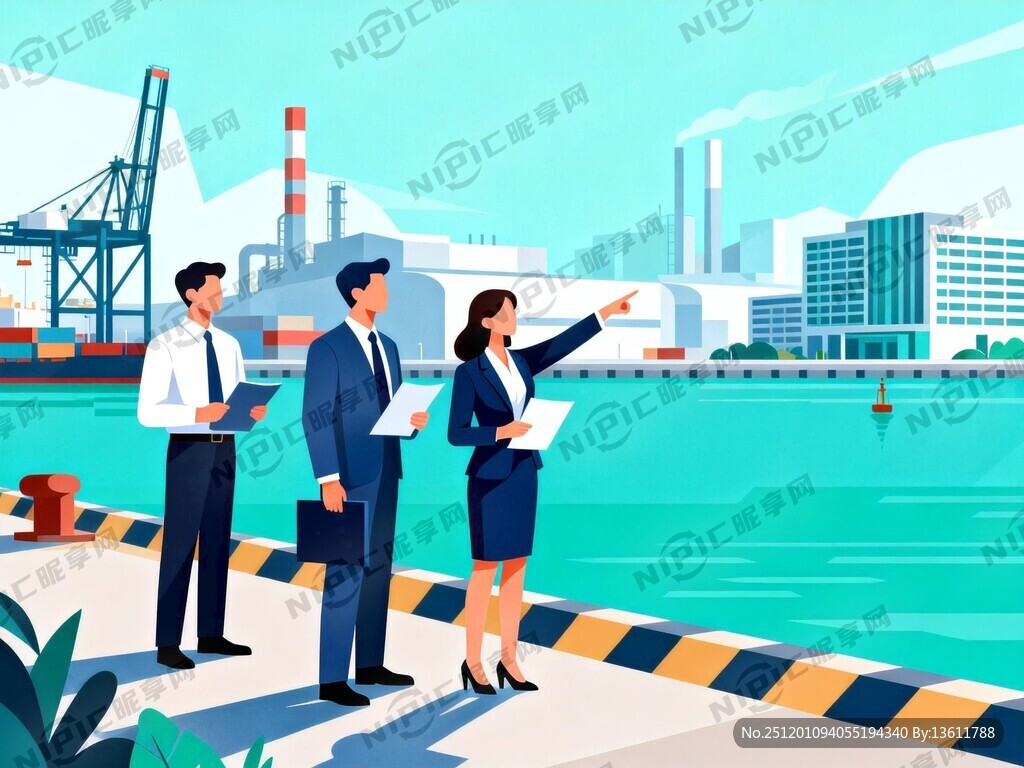 以海南自贸港港口为背景、工厂、