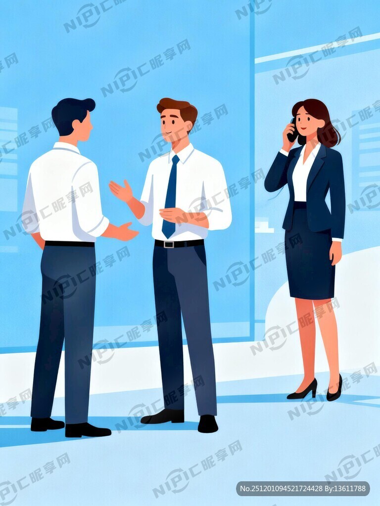 2个企业男员工在交谈、1个企业