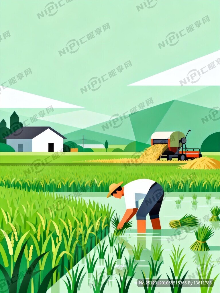 农村生产生活场景、水稻