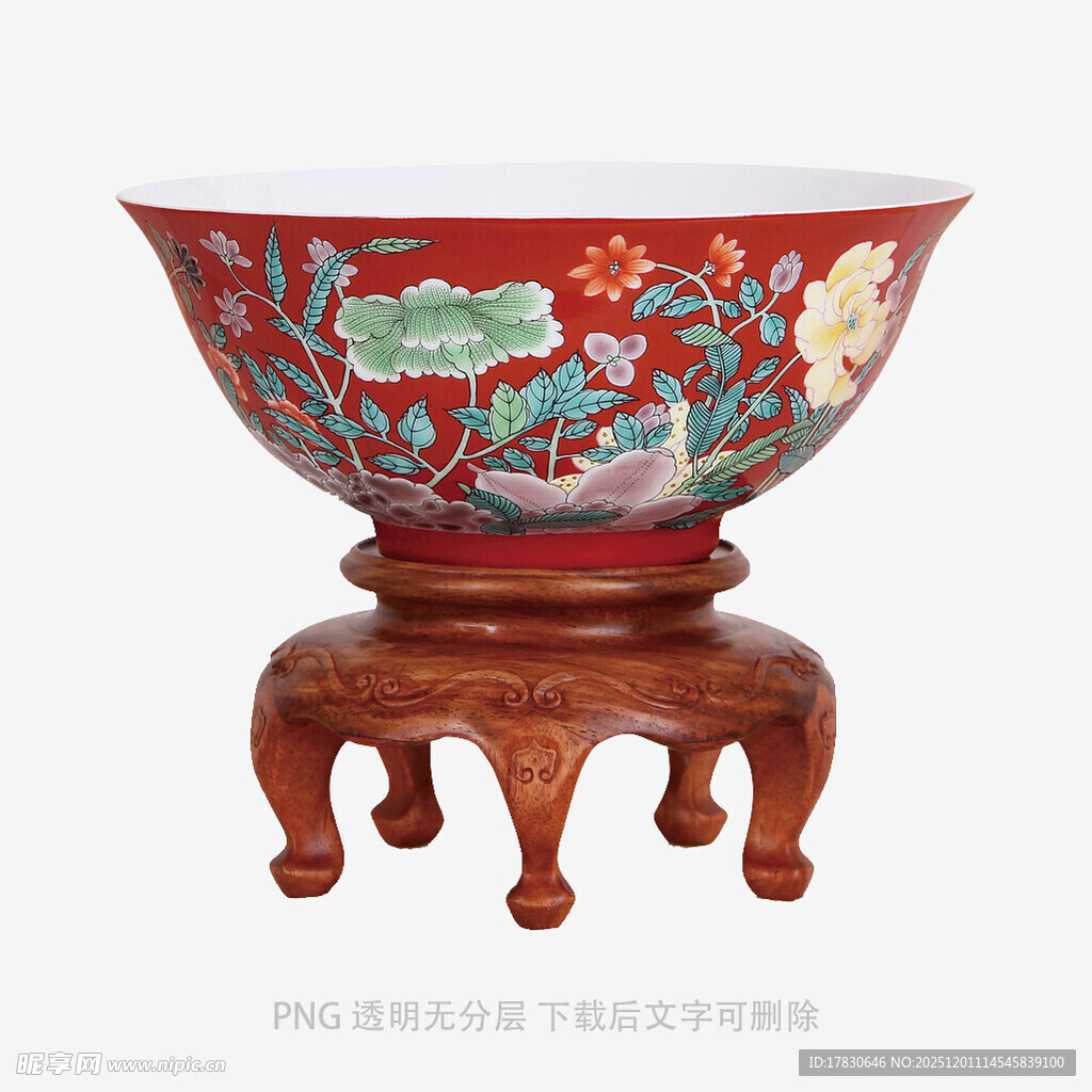 精美彩绘瓷碗配木质底座