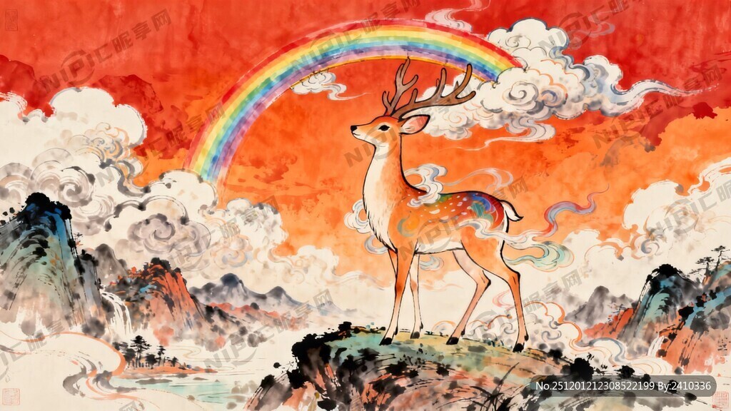 一只九色鹿 漫画风格 国风