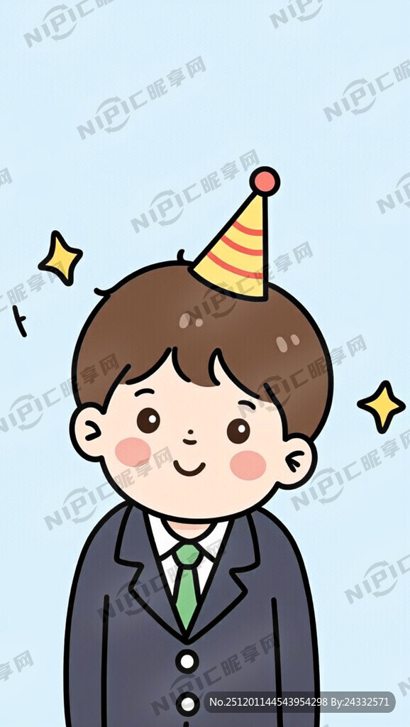 头带生日帽身穿西装的小孩