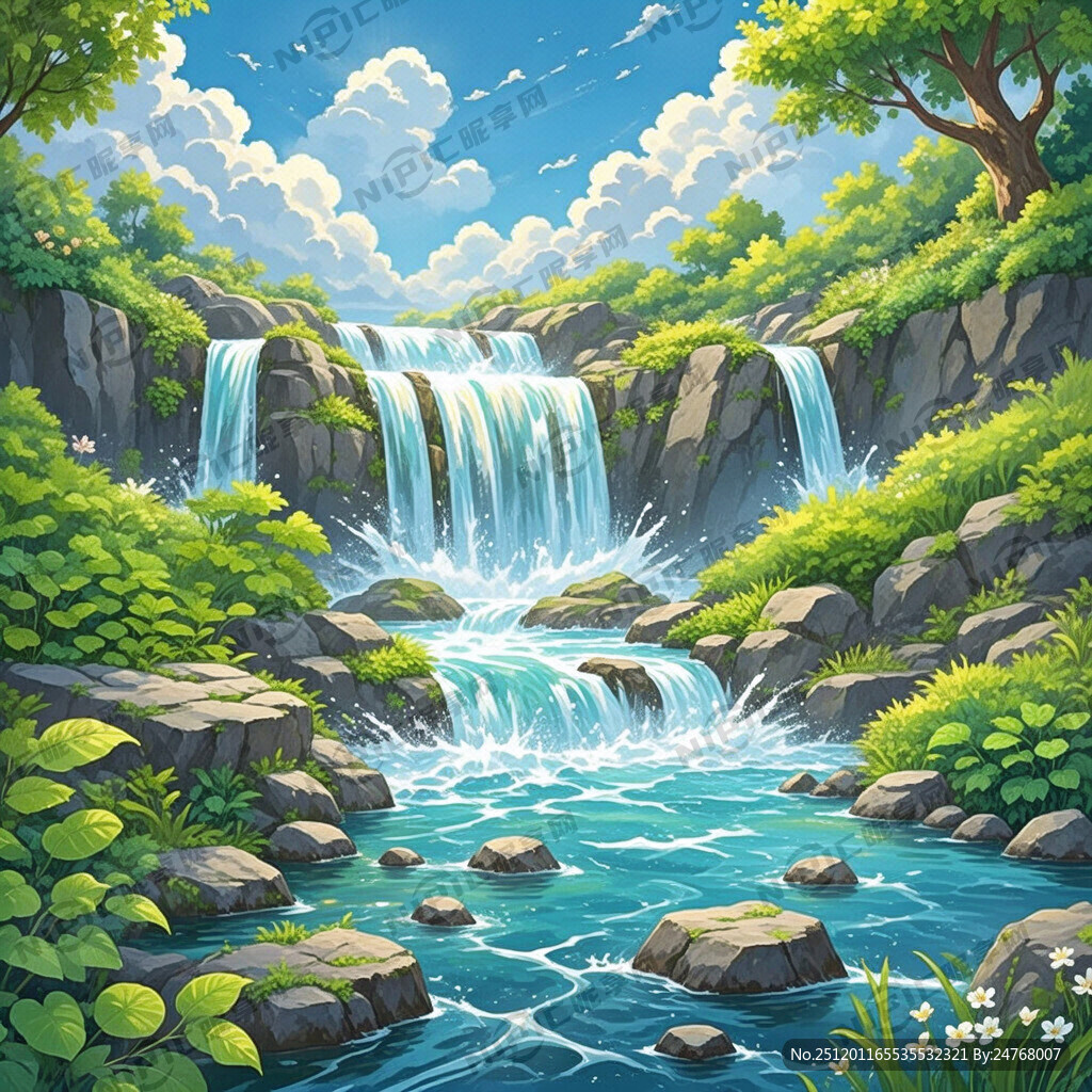 瀑布河流 平原草地 自然风光