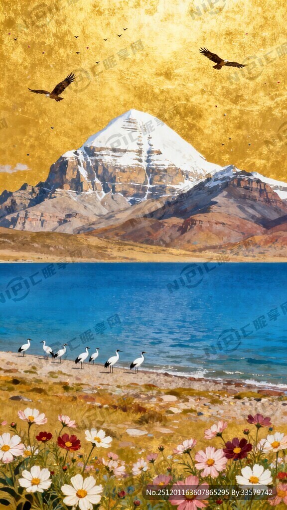 唐卡 金光  冈仁波齐神山 