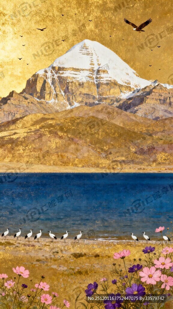 唐卡 金光  冈仁波齐神山 