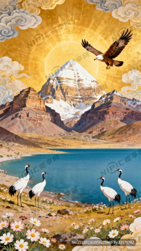 唐卡 金光  冈仁波齐神山 