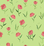 绿色背景粉色花朵无缝图案