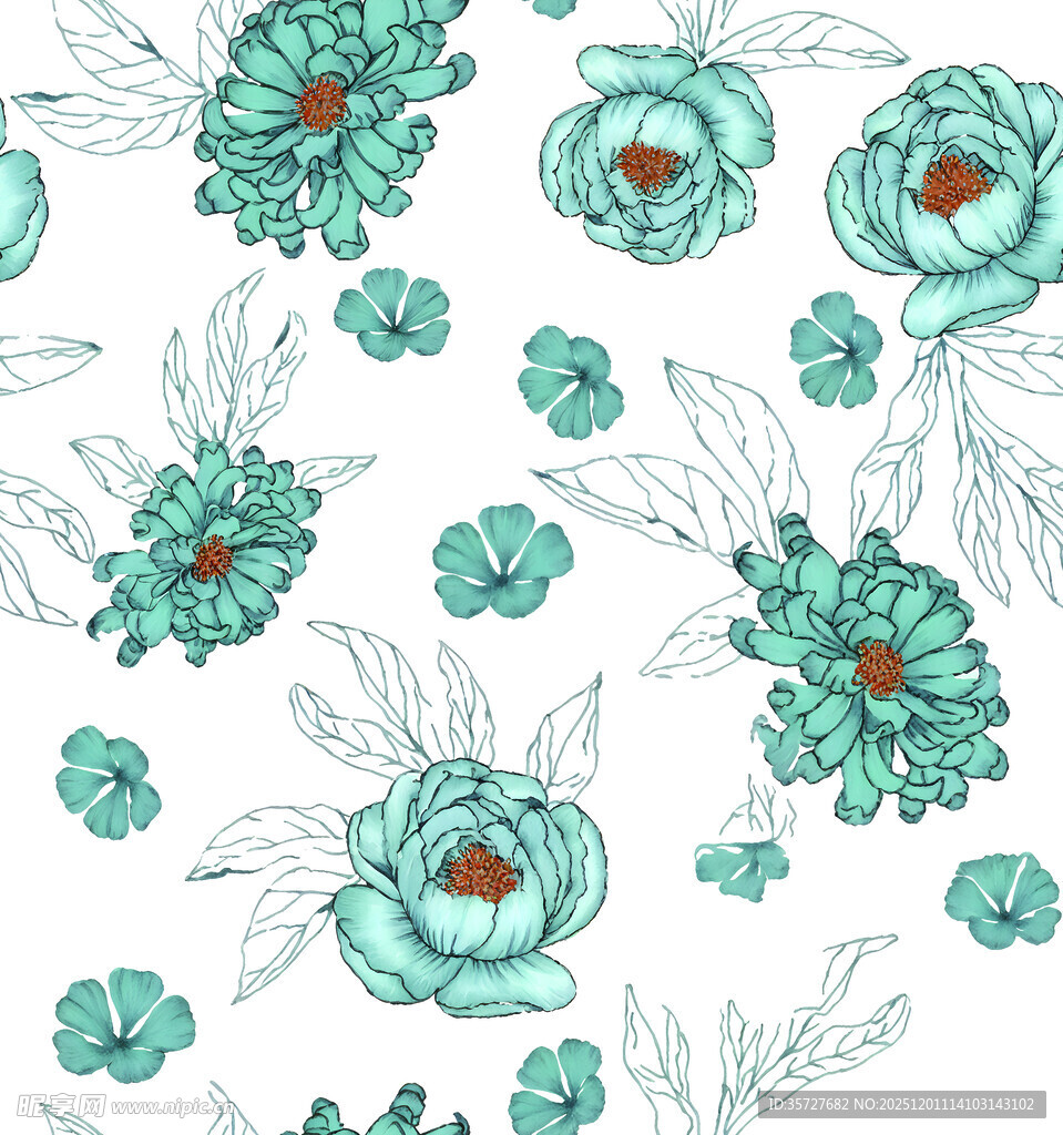 清新蓝绿色花卉图案背景