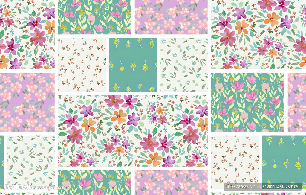 多彩花卉几何拼接图案