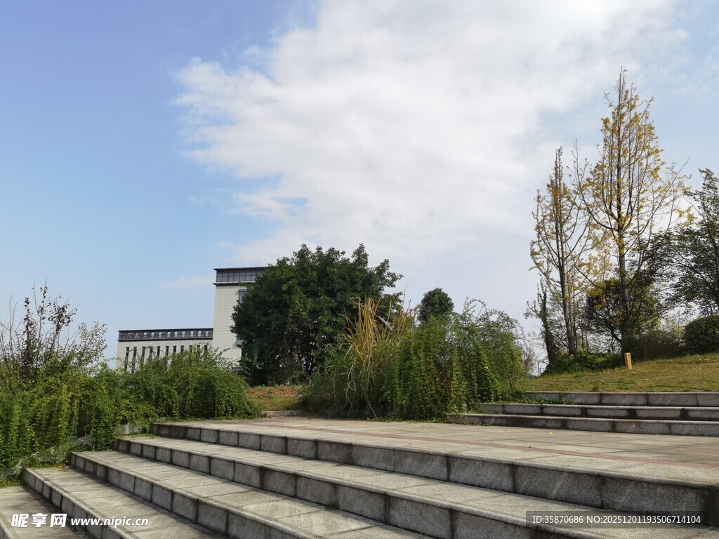 户外阶梯景观绿树蓝天