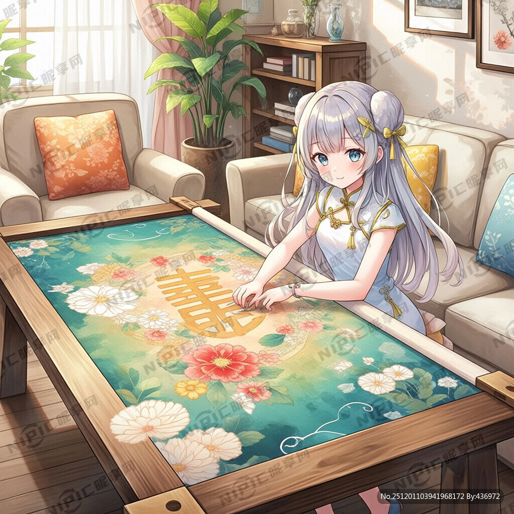 一位漂亮的小姑娘在刺绣