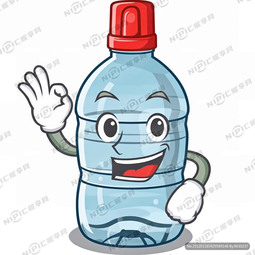 大矿泉水瓶卡通拟人化 瓶盖红色