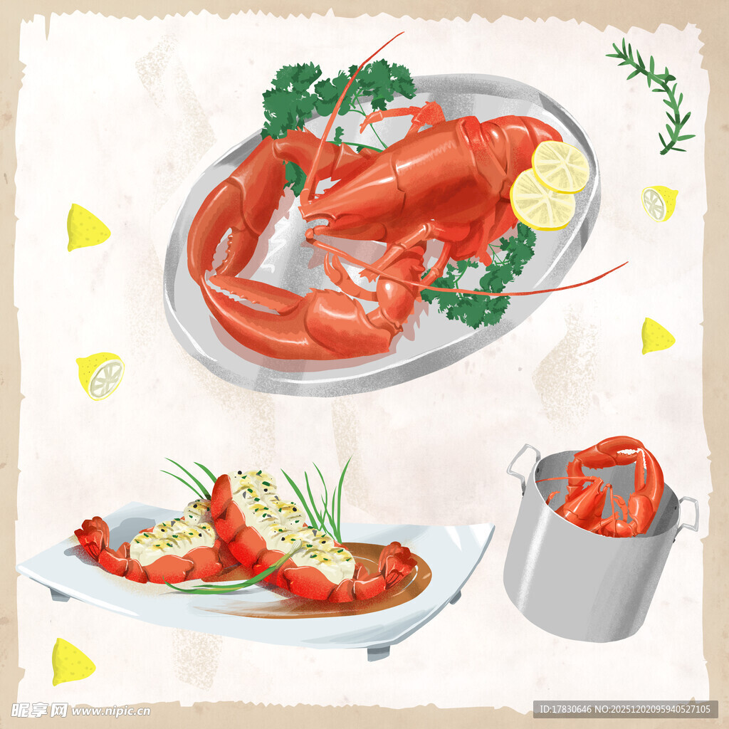 美味龙虾料理插画