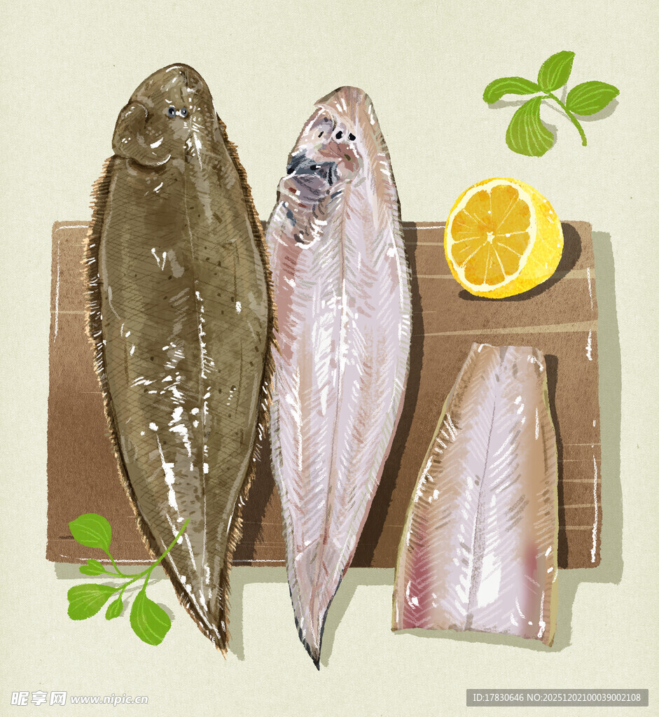 新鲜海鱼摆放在案板上