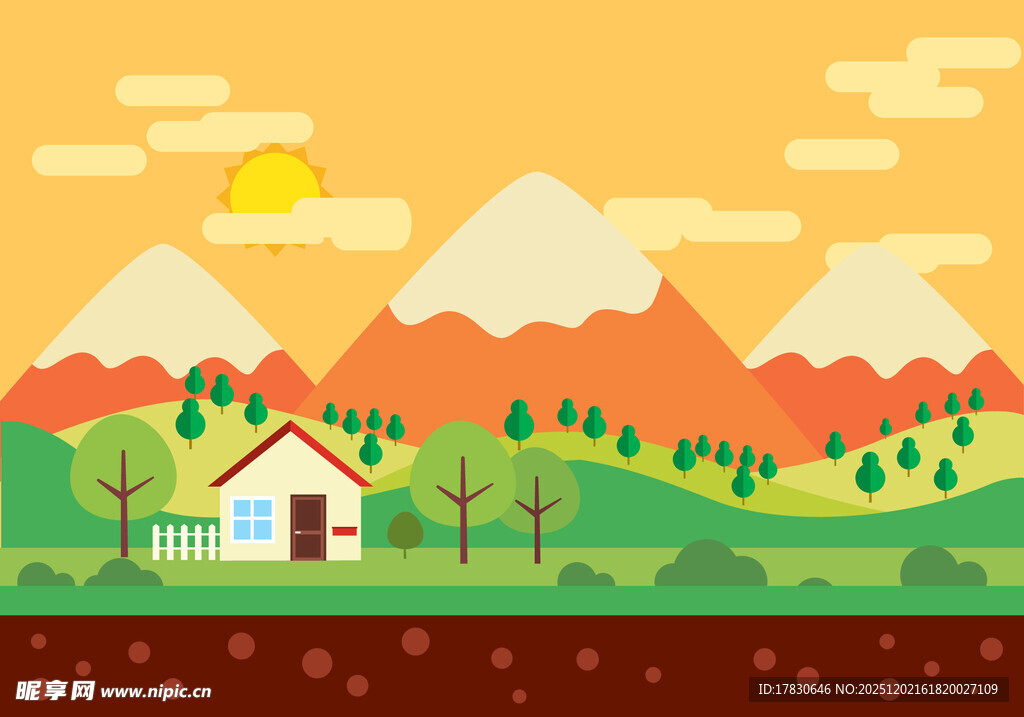 山间小屋的田园风光