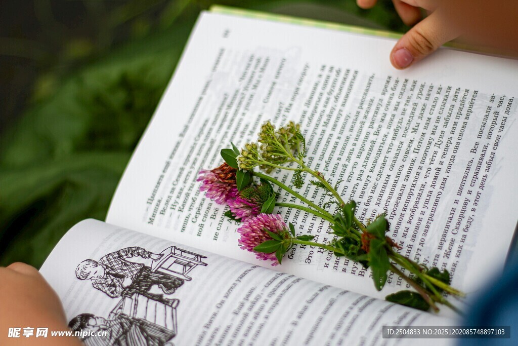 手捧书卷伴野花