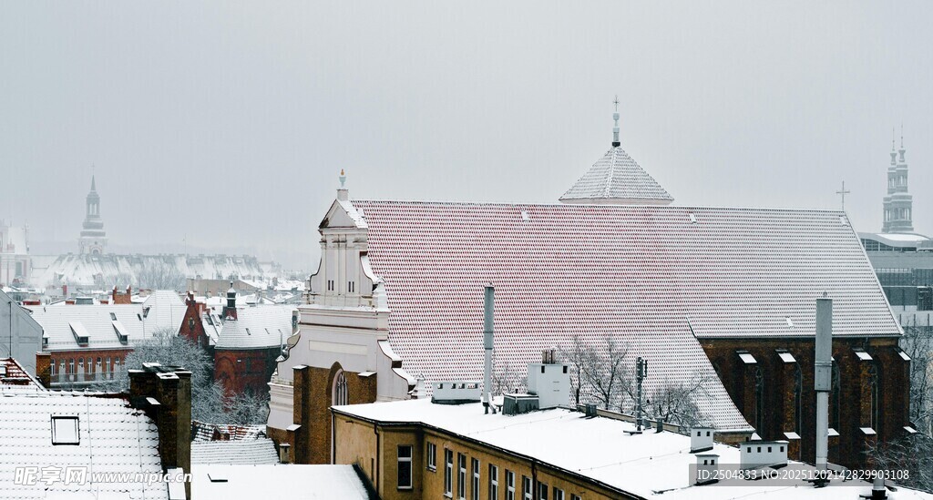 雪覆城镇屋顶冬日景象