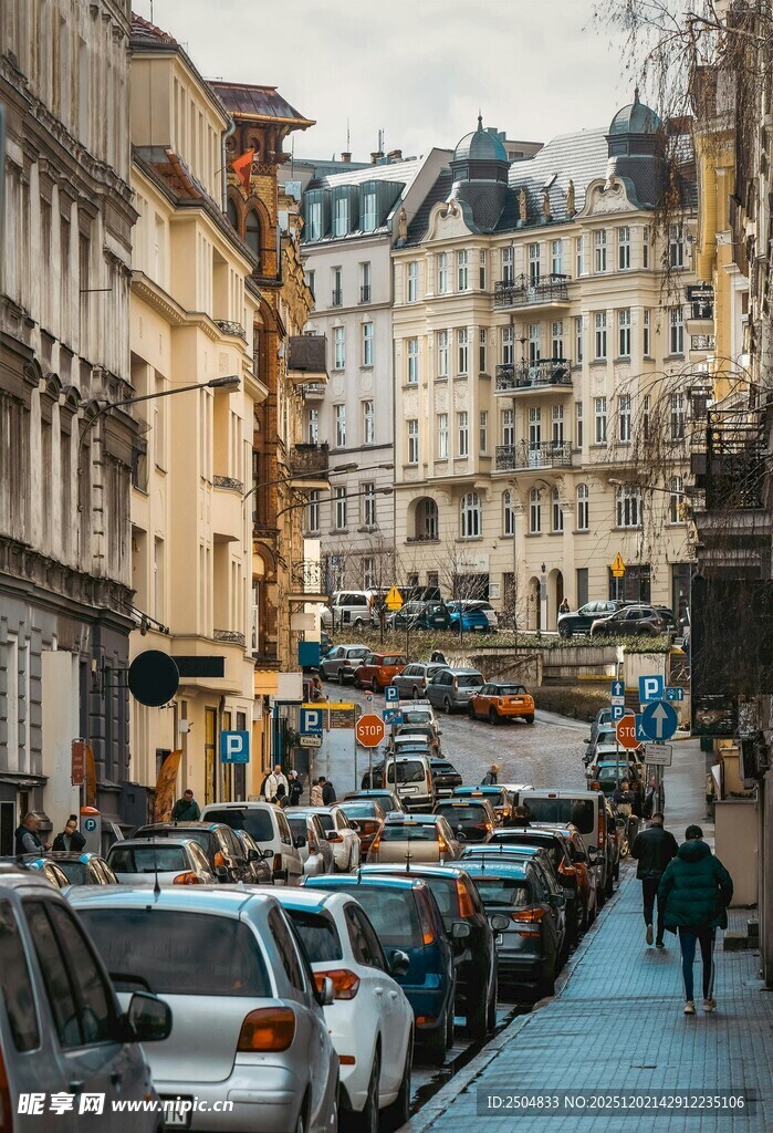  洲城市街道车辆行人景观