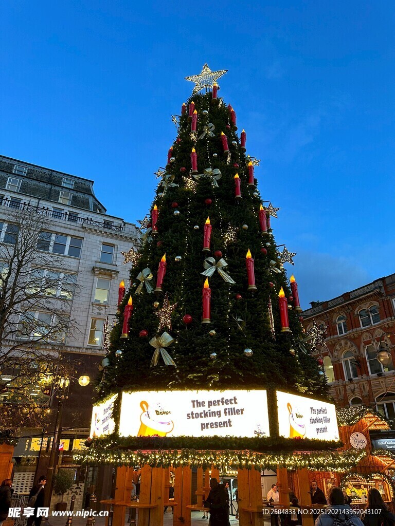 城市中璀璨的圣诞树景观