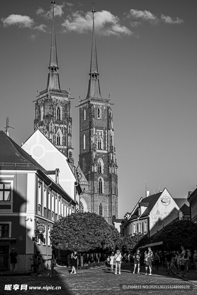 古老城镇中的双塔建筑