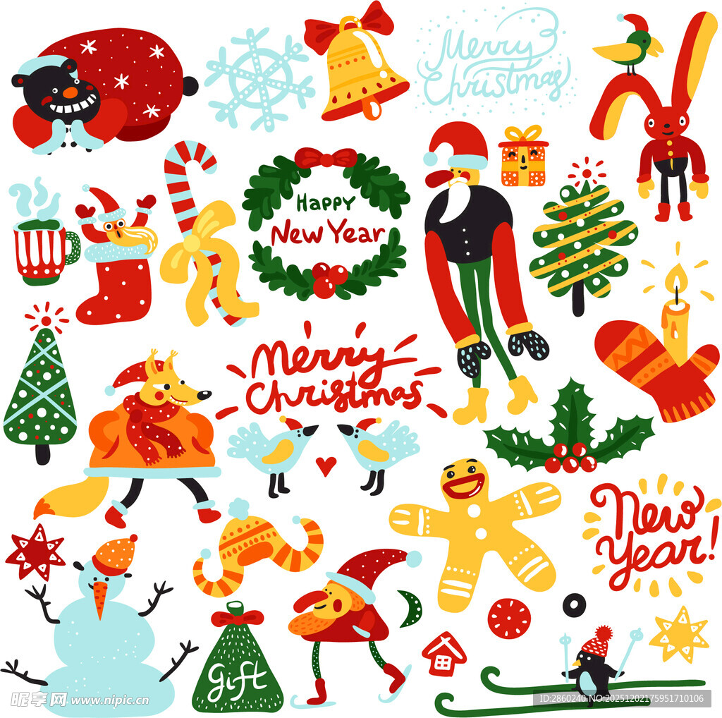 圣诞元素矢量插画集合