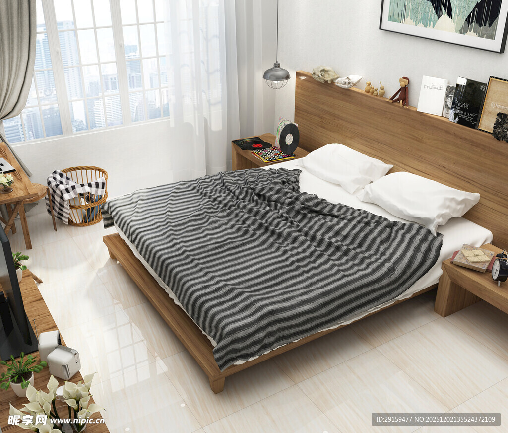 简约卧室床品布置展示