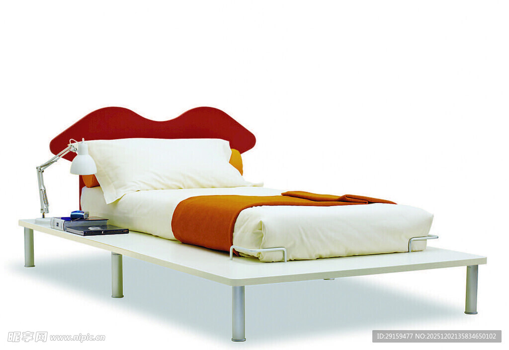 现代简约风红色床头双人床