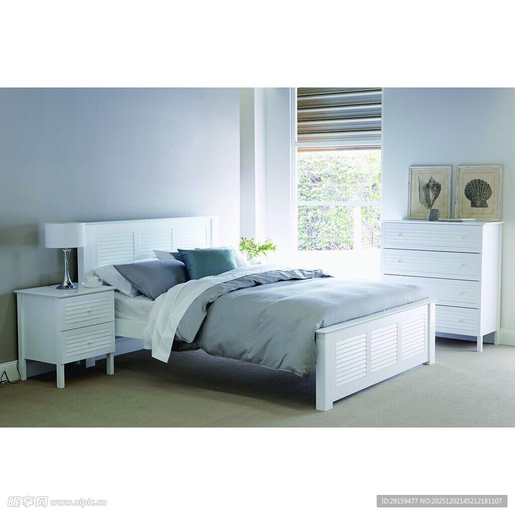 简约白色卧室床具组合