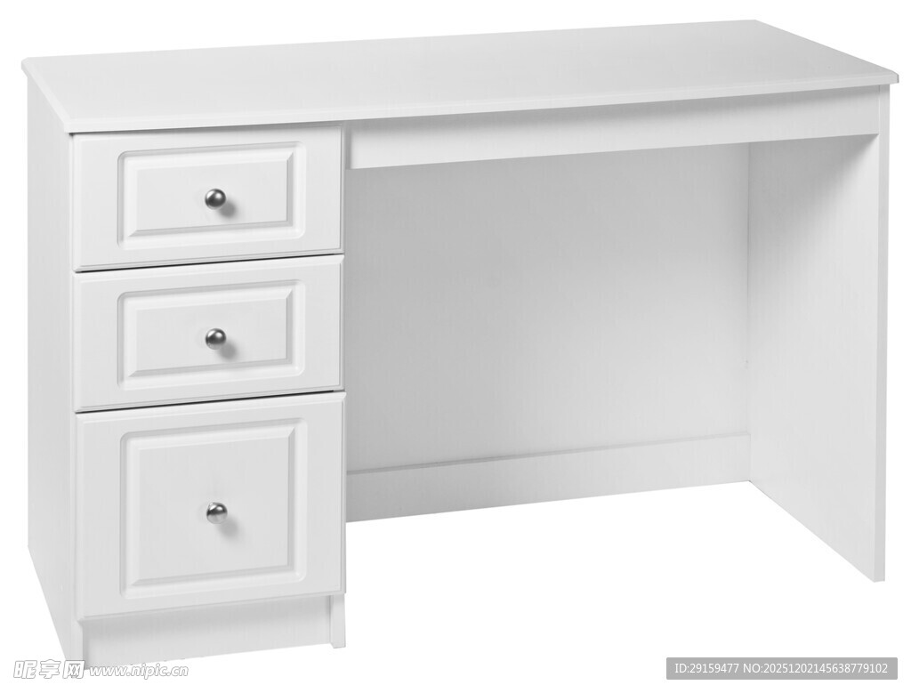 白色简约三抽屉办公桌