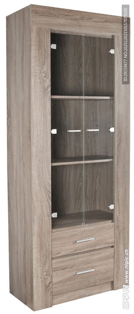 浅木色玻璃门收纳展示柜