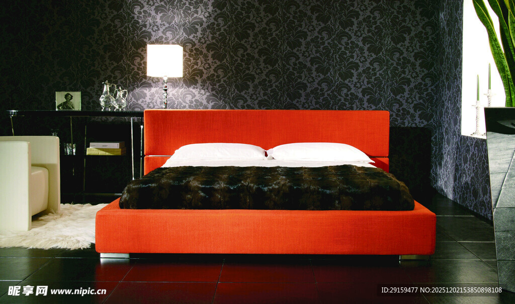 现代简约风格红色双人床