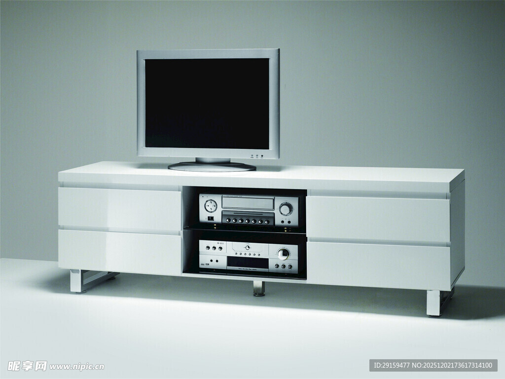 现代简约白色电视柜与电视