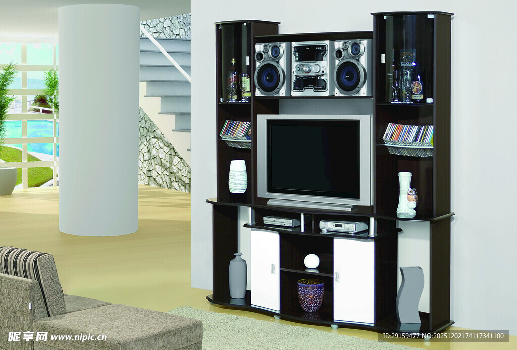 现代风格多功能黑色电视柜