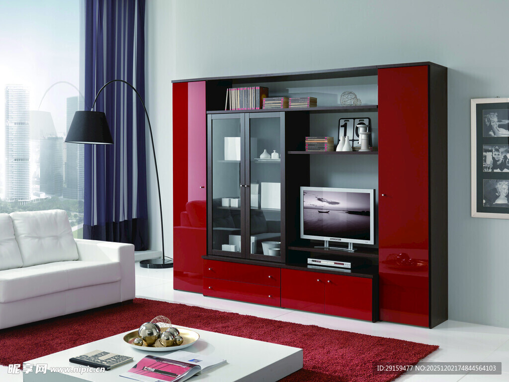 红色时尚客厅电视柜组合